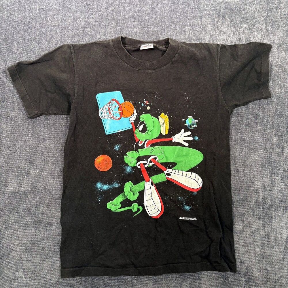 Vintage 1993 Looney Tunes Marvin The Martian Basketball T Shirt Youth XL Anvil
